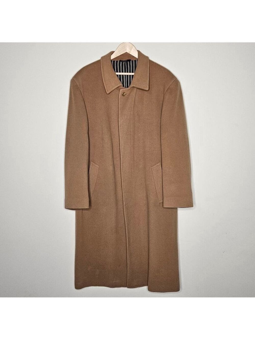 Jones New York Vintage Swinton Wool Cashmere Overcoat Men 44R Brown Long Coat